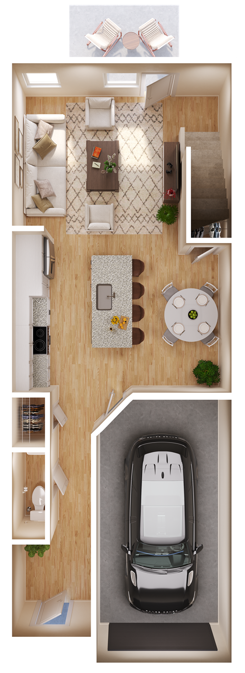 Floor plan for 2 beds, 2.5 baths, 1470 sqft